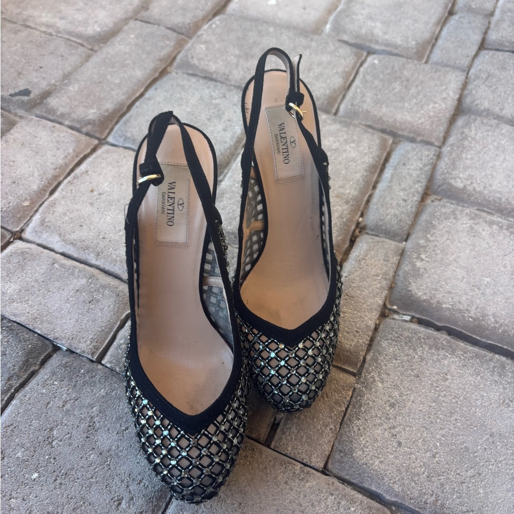 Valentino Black and Silver Mesh Heels